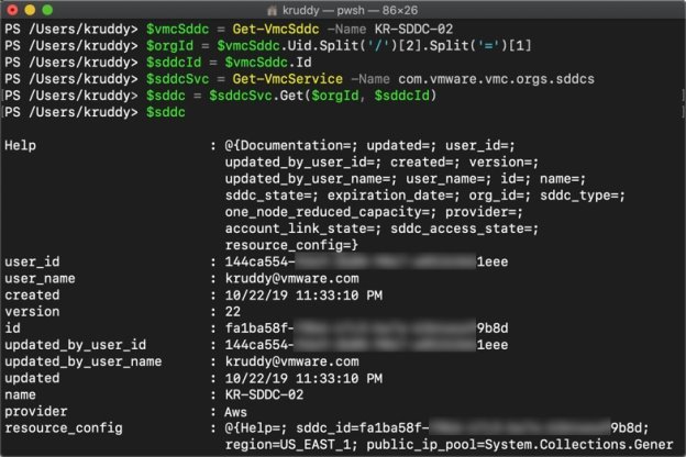 Example: Retrieving all the SDDC information from the API
